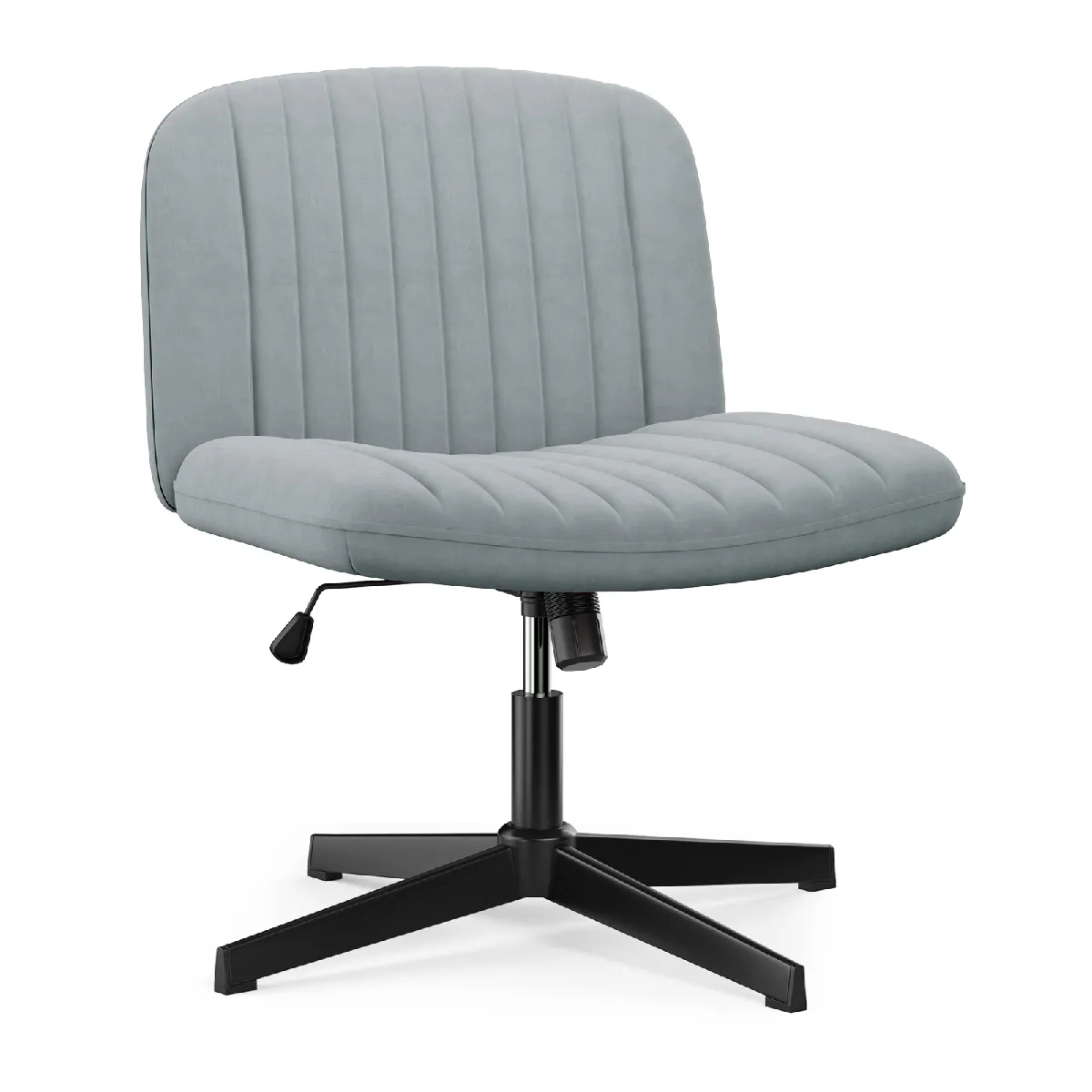 Chaise de Bureau sans Accoudoirs - Fauteuil de Bureau avec Large Assise sans roulettes, Fauteuil Pivotant en Velours, Chaise de Maquillage Dossier Inclinable et Hauteur Réglable, Gris