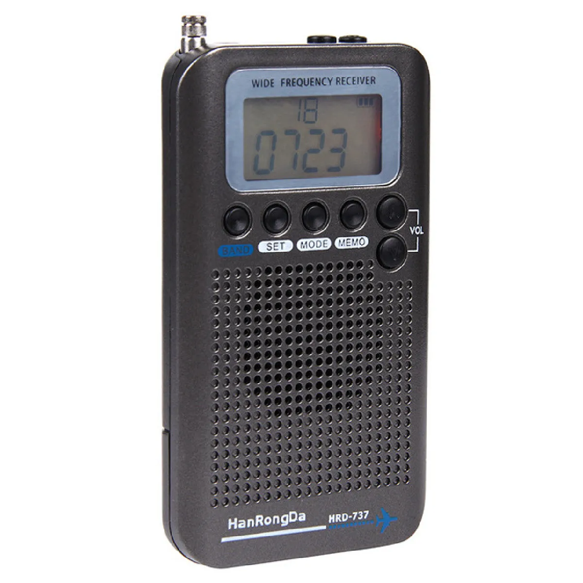 Récepteur radio portable FM/AM/SW/CB/AIR/VHF Radio World Band avec réveil LCD rechargeable(Le noir)