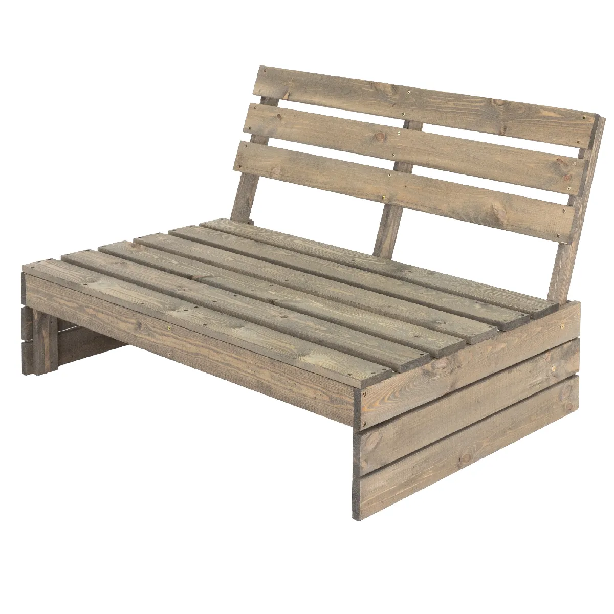 Banc de jardin bois massif de pin/épicéa 3 places dossier haut gris délavé 120cm