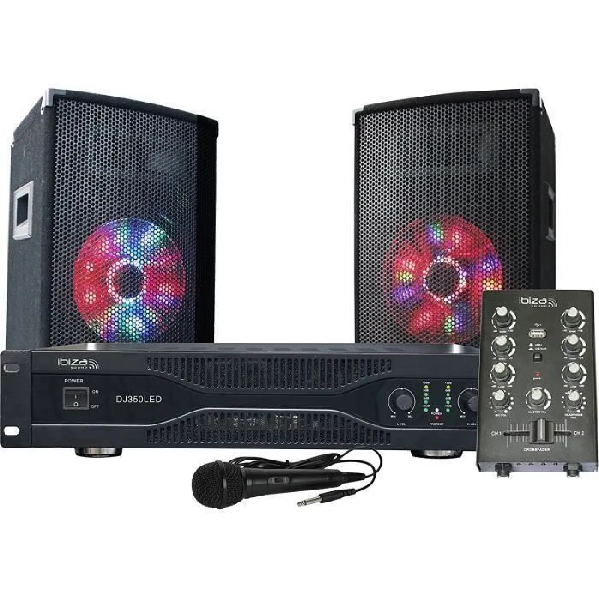 kit de sonorisation disco 2 X 250W avec animation lumineuse a LED noir