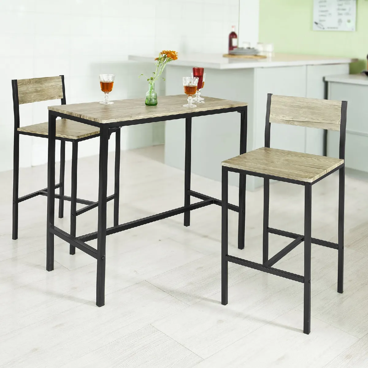 SoBuy OGT03-N Ensemble table de bar + 2 chaises,Table haute cuisine