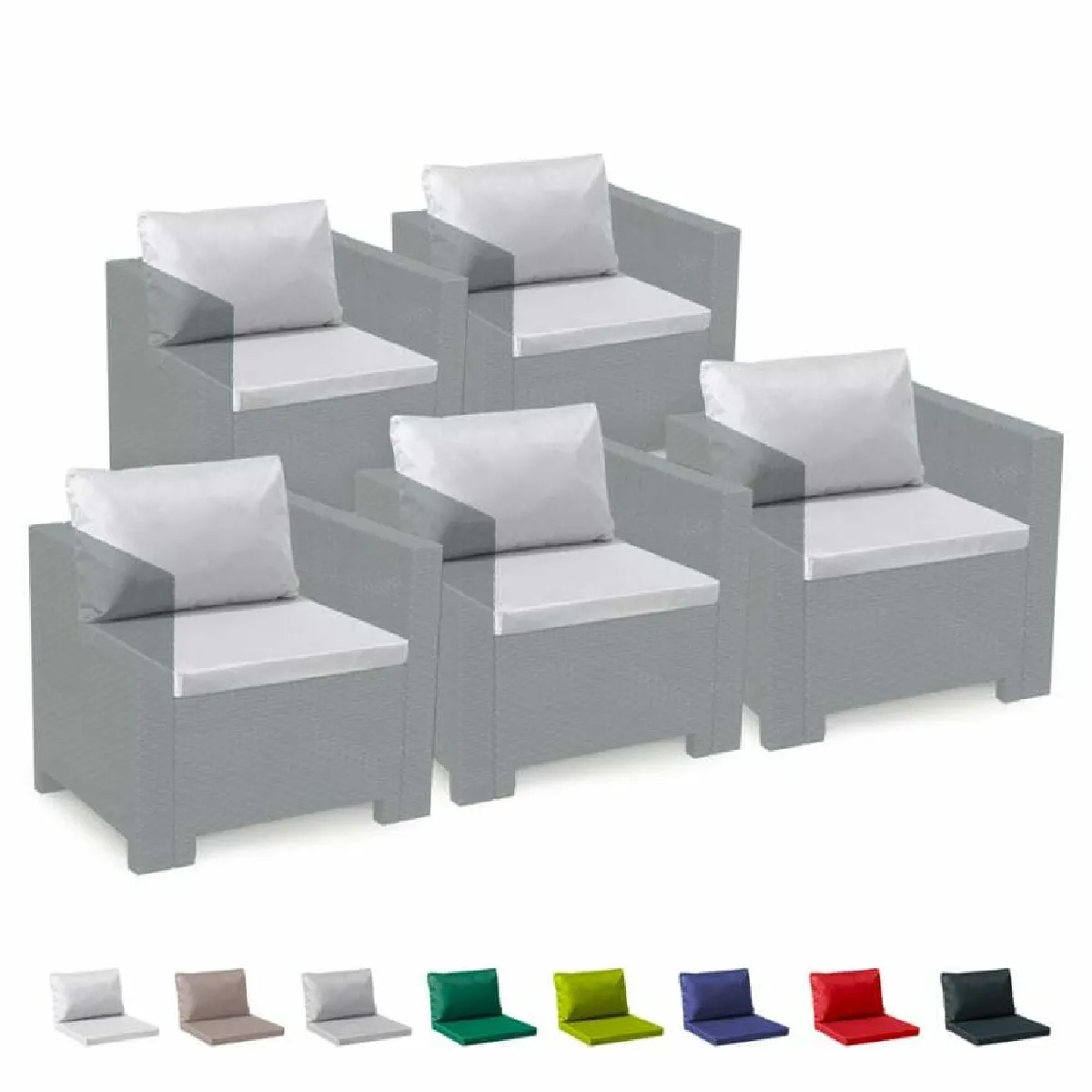 Coussins pour salon de jardin Rotin Bica Grand Soleil set rechange remplacement imperméables étanches 5 places, Couleur: Blanc