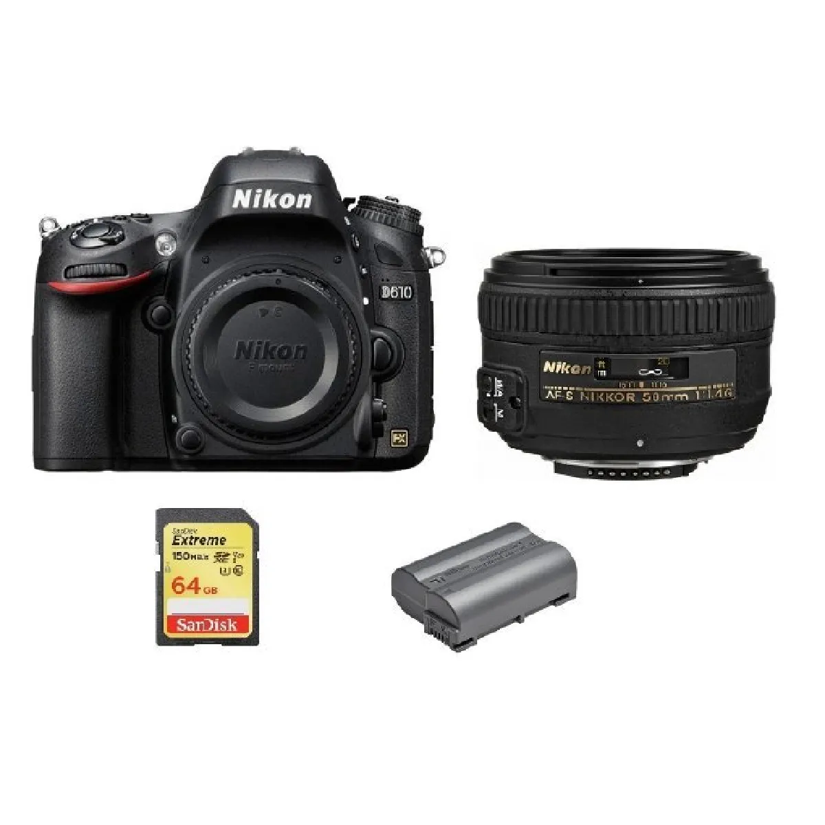 NIKON D610 + AF-S 50MM F1.4G + 64GB SD card + EN-EL15B Battery