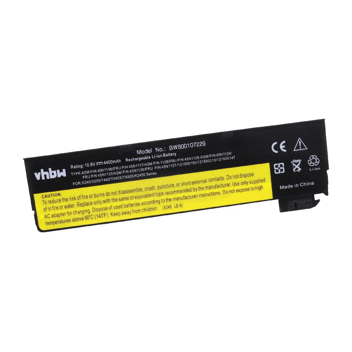 vhbw batterie compatible avec Lenovo ThinkPad X250(20CLS2FD06), X260(20F6000NCD), X260(20F6A000CD) laptop (4400mAh, 11,1V, Li-Ion, noir)