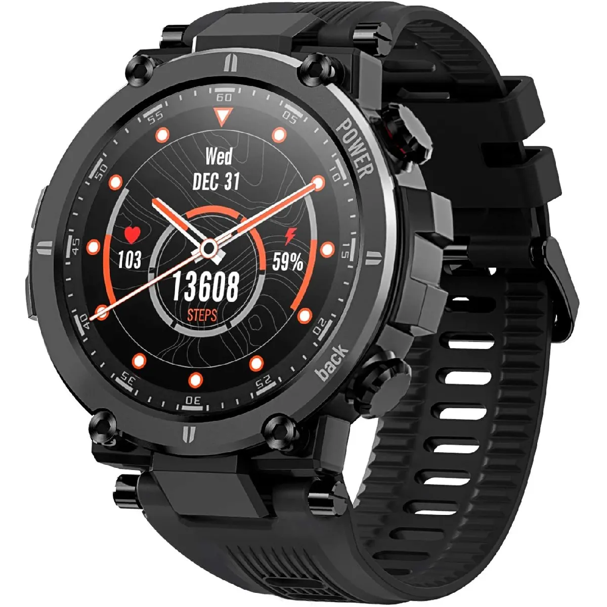 Raptor Smartwatch, Sport Smart Watch avec boîtier ultra-léger et robuste, 30 jours d'autonomie, IP68 étanche, 20 modes sportifs Outdoor Activity Tracker pour hommes Android iOS(noir)