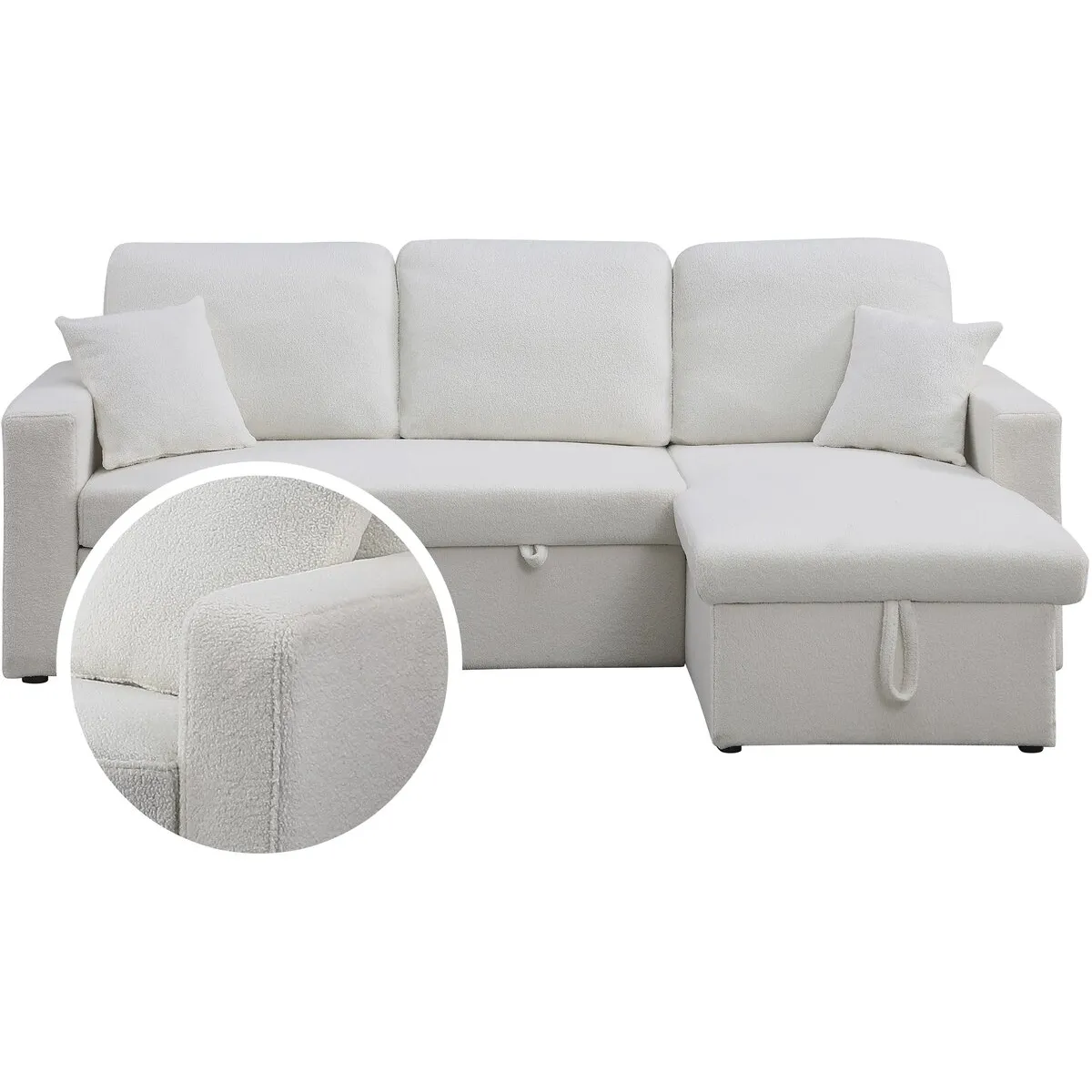 Canapé d'angle convertible/reversible avec coffre Alain - 3 places - Bouclettes - Blanc