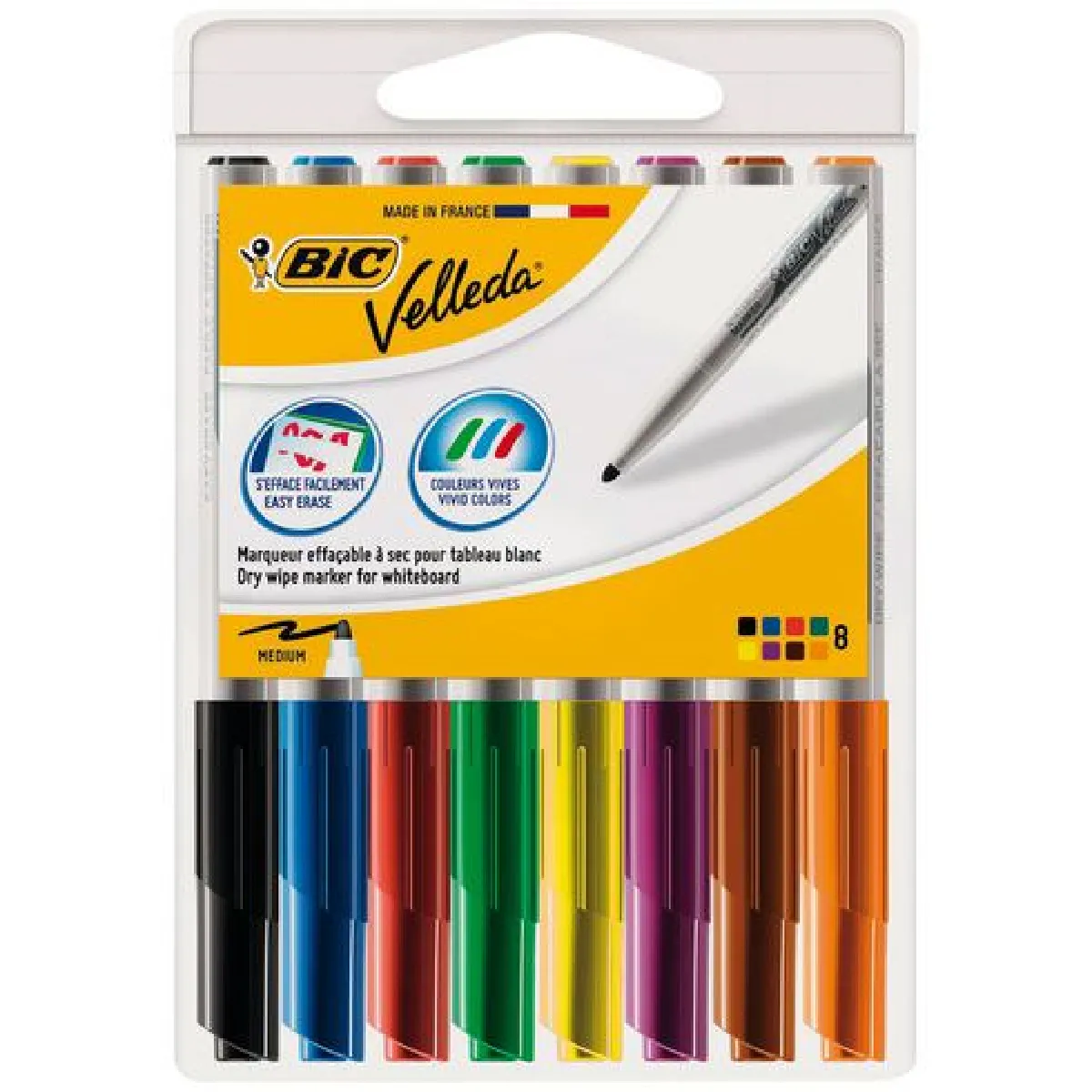 Marqueur effaçable Bic Velleda 1741 pointe ogive 2 mm - pochette de 8