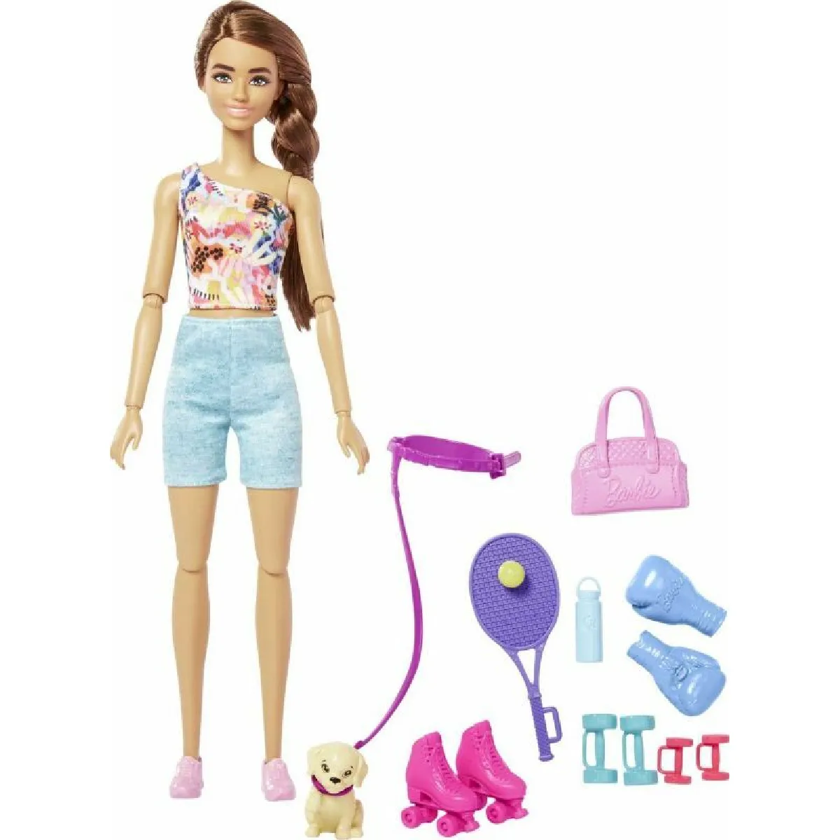 barbie-coffret-bien-etre-barbie-fait-du-sport-poupee-mannequin-brune-articulee-avec-chiot-accessoires-roller-tennis-jouet-enfant-des-3-ans-hkt91-0194735108183