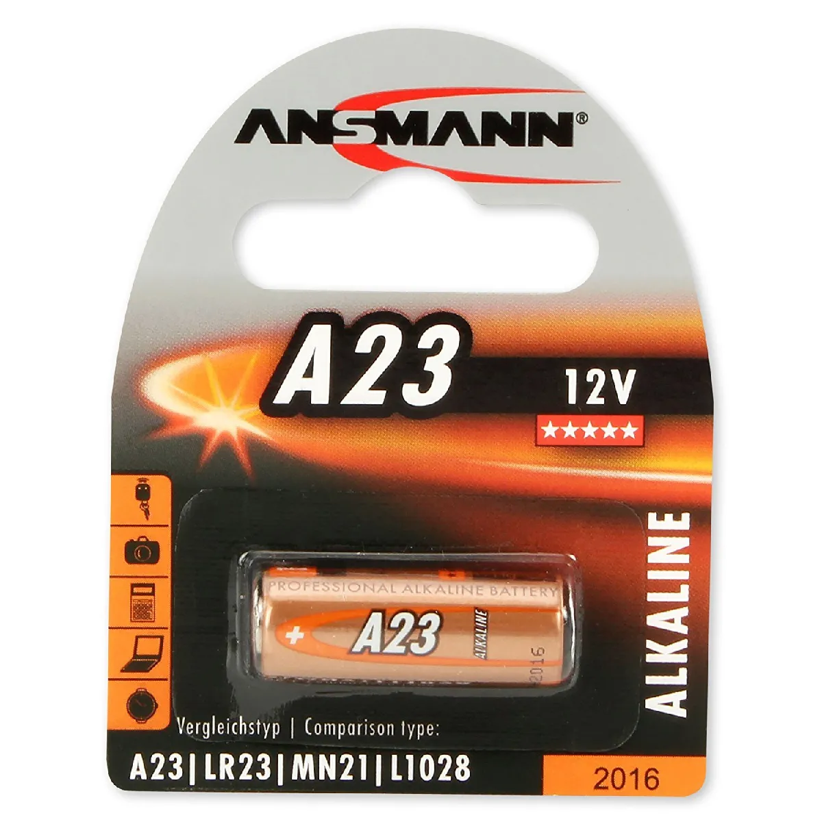 Pile Ansmann Alcaline A23, MN21, V23GA, KE23A-1, LRV08 et K23A (1pce)