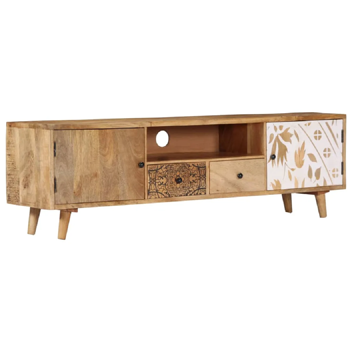 Meuble télé buffet tv télévision design pratique 140 cm bois de manguier massif 2502072