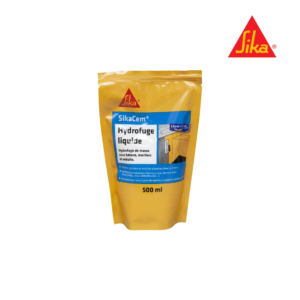 Hydrofuge de masse pour béton et mortier SIKA SikaCem Hydrofuge Liquide - 500ml