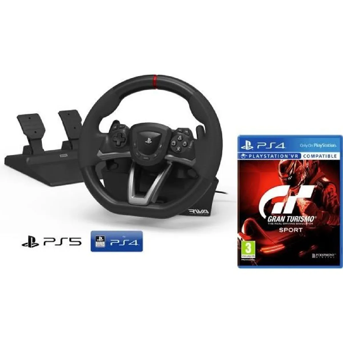 Volant et pédales Sony Playstation 4 sous licence Playstation 4/5 [Nouveau modèle compatible avec PS4/PS5] + Gran Turismo Sport GT