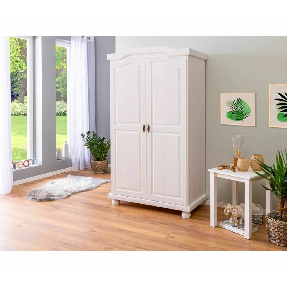 Armoire 2 portes en pin massif blanc - CHAMBERY