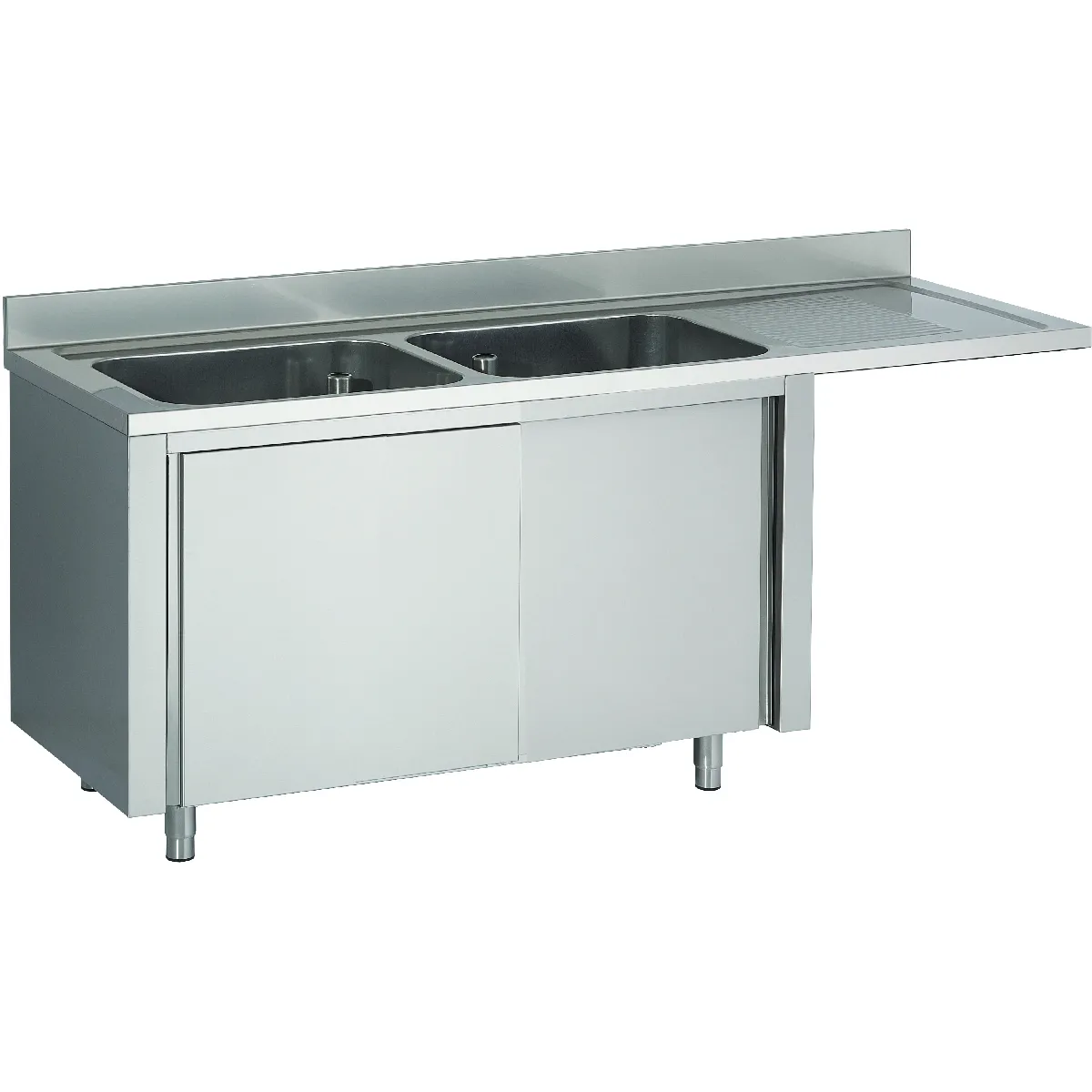 Plonge Inox sur Meuble Espace Lave-Vaisselle 2 Bacs à Gauche Gamme 700 - Fabrinox