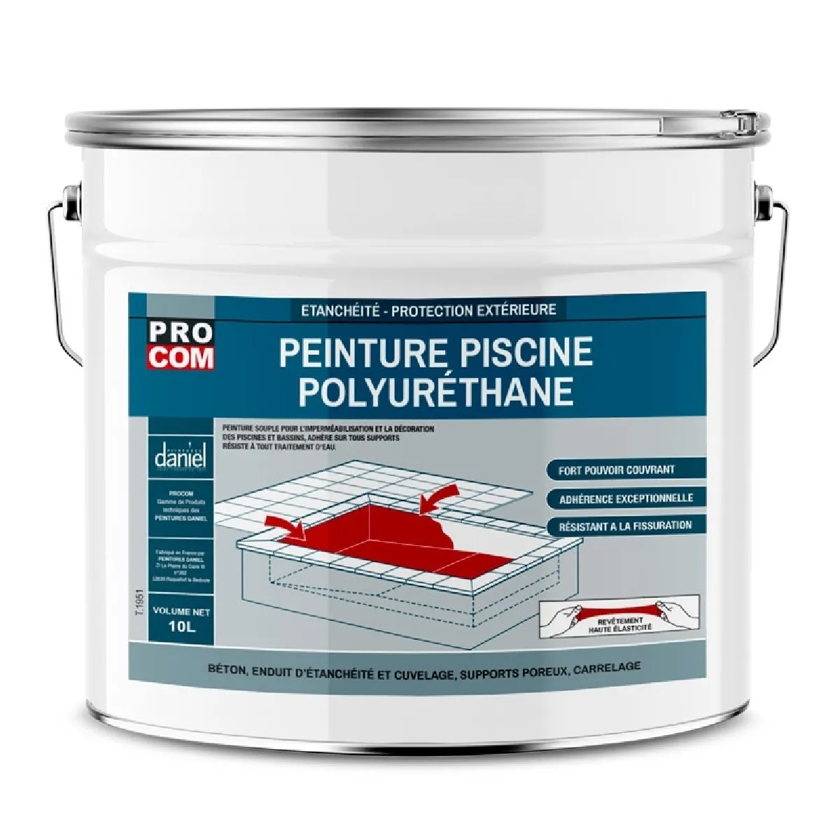 Peinture piscine béton, peinture polyuréthane pour piscine et bassin, étanche et souple, béton, enduit, ciment PROCOM-10 litres-Blanc