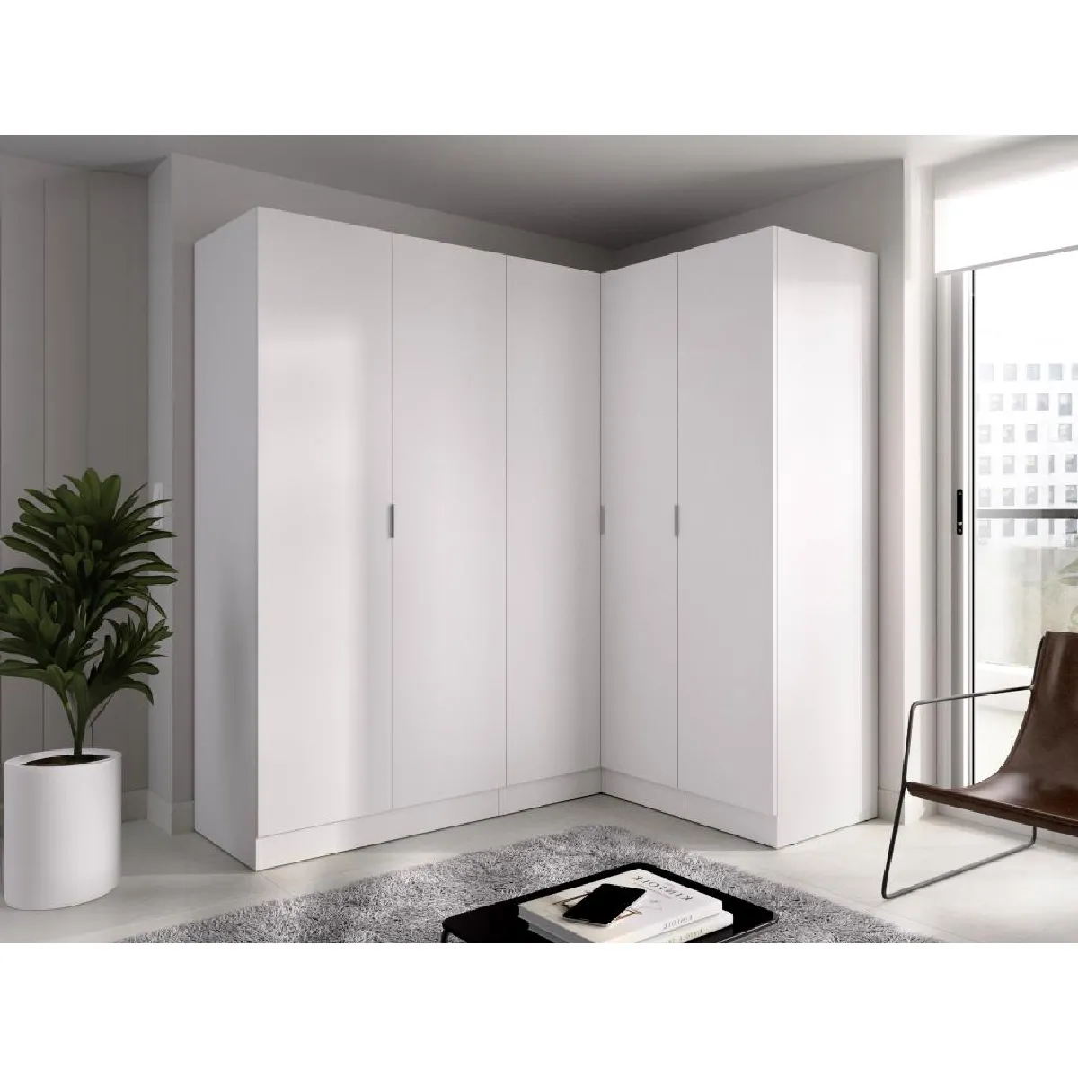 Armoire d'angle 5 portes - L173 cm - Blanc - LISTOWEL