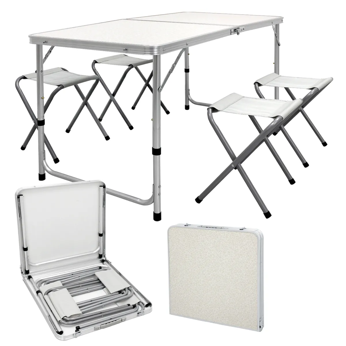 Set table 4 chaises tabouret pliable portable extérieur picnic camping aluminium