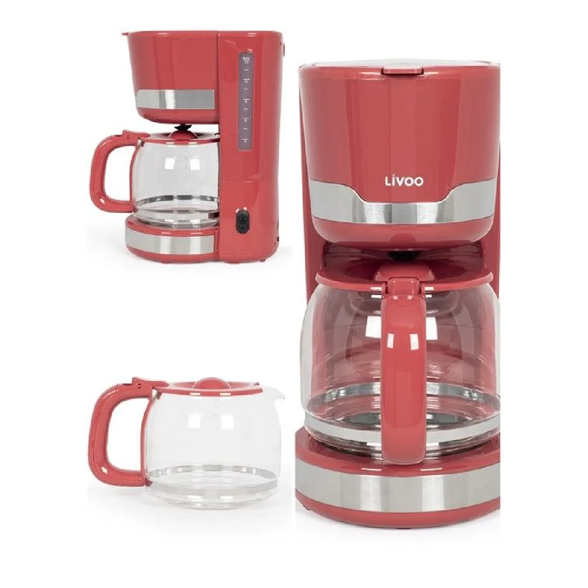 Cafetière Electrique 1000W 15 tasses-Classique inox ROUGE haute qualité