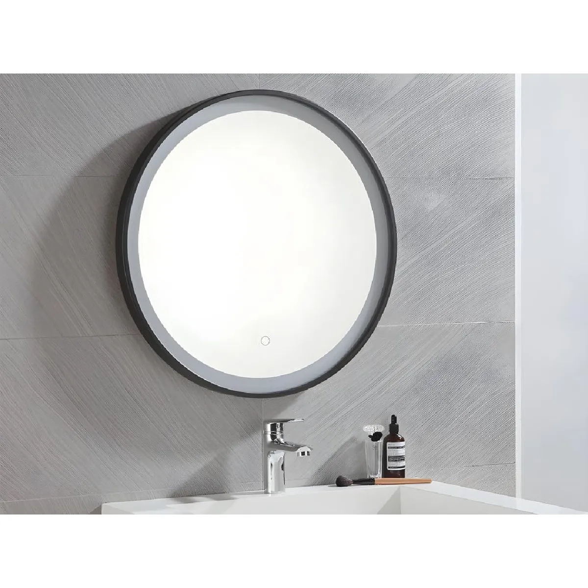 Miroir de salle de bain lumineux rond noir à Leds - D. 60 cm - NUMEA