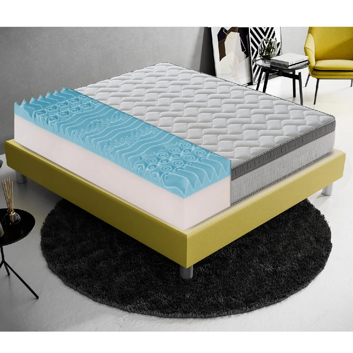 Matelas 80x200 mémoire de forme à 9 zones différenciées 26cm de hauteur modèle Plus