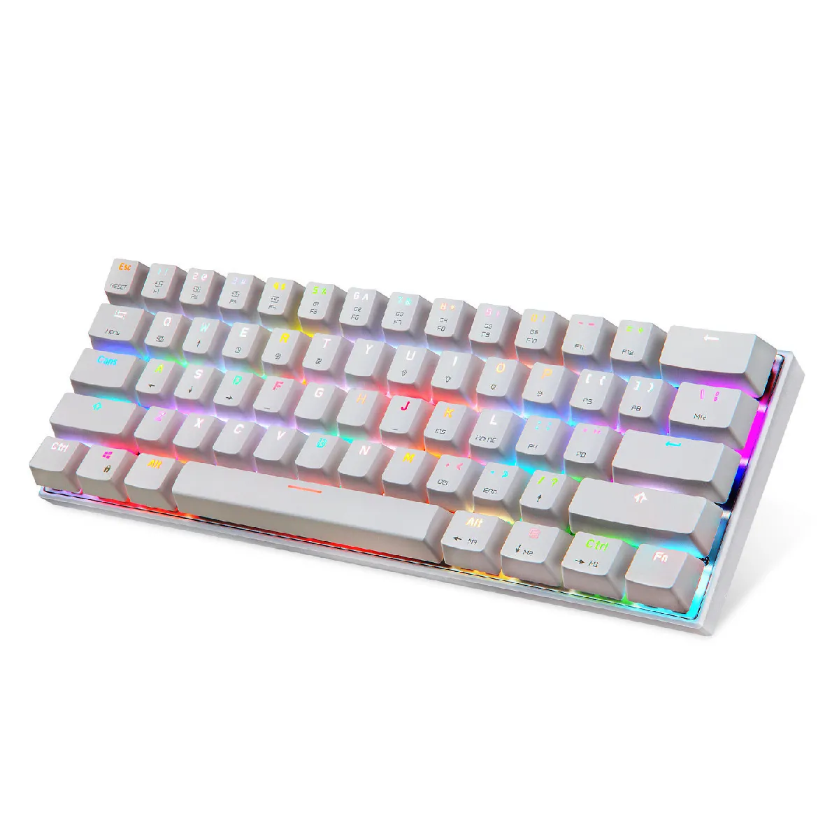 Clavier mécanique filaire/sans fil 3.0 60 % compact 61 touches RVB rétroéclairé Type-C Clavier de gaming/bureau pour PC/Mac/Linux/iPad/iPhone/smartphone/ordinateur portable(blanc)