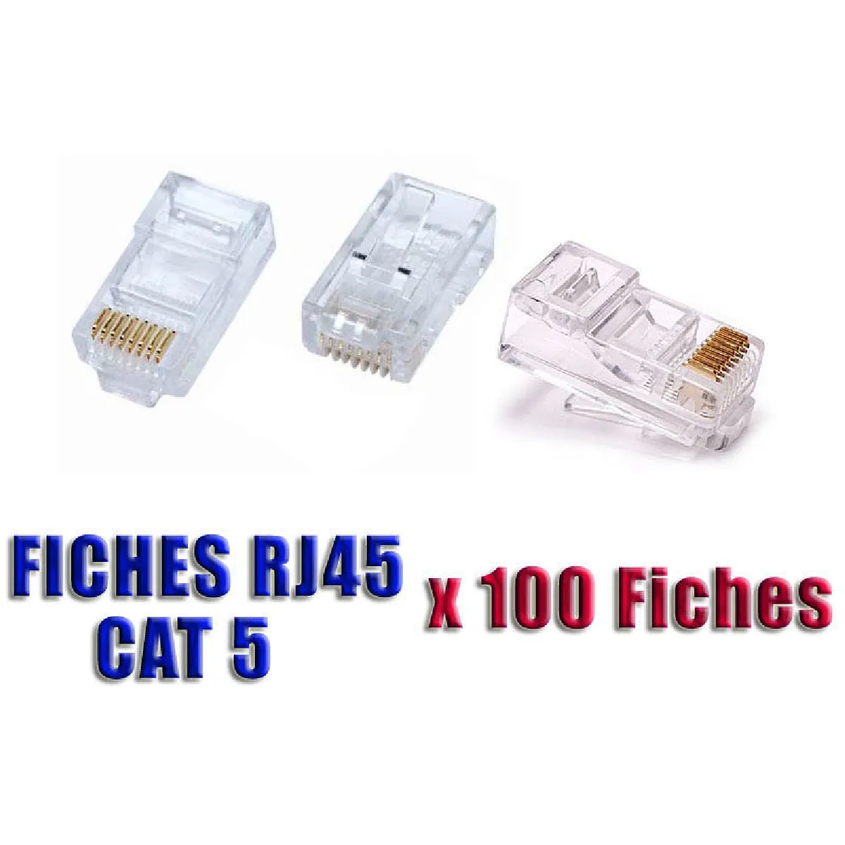 Boite de 100 Fiches de Type RJ45 (Prises 8P/8C) à sertir - Transparentes