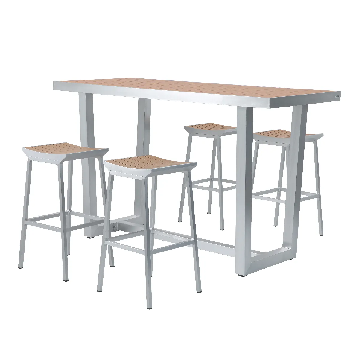 AXI James Mange debout table haute avec 4 tabourets Aluminium, aspet Bois - Table Haute et Bar avec Tabouret de bar - 5-pièces bar pour l'extérieur / jardin