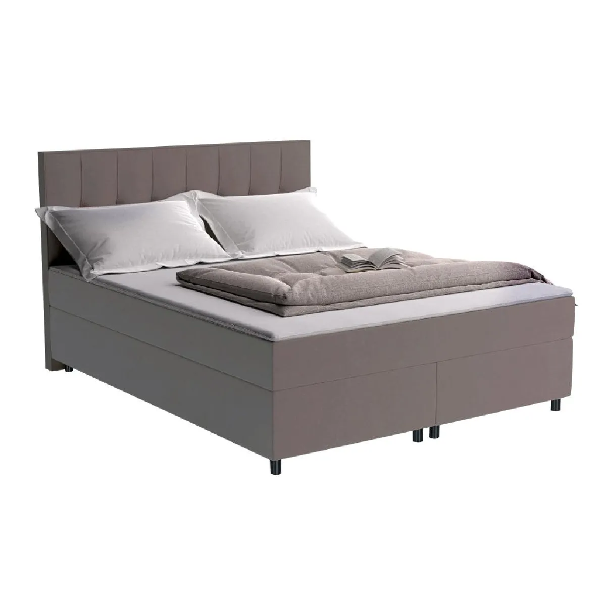 Ensemble complet boxspring tête de lit capitonnée + sommiers + matelas + surmatelas - 160 x 200 cm - Tissu - Gris - SIERO de YSMÉE