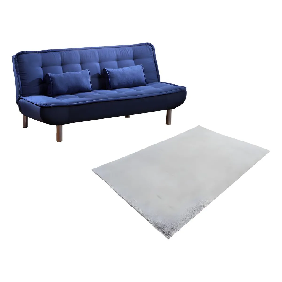 Ensemble canapé convertible clic-clac bleu MISHAN et tapis gris BUNNY