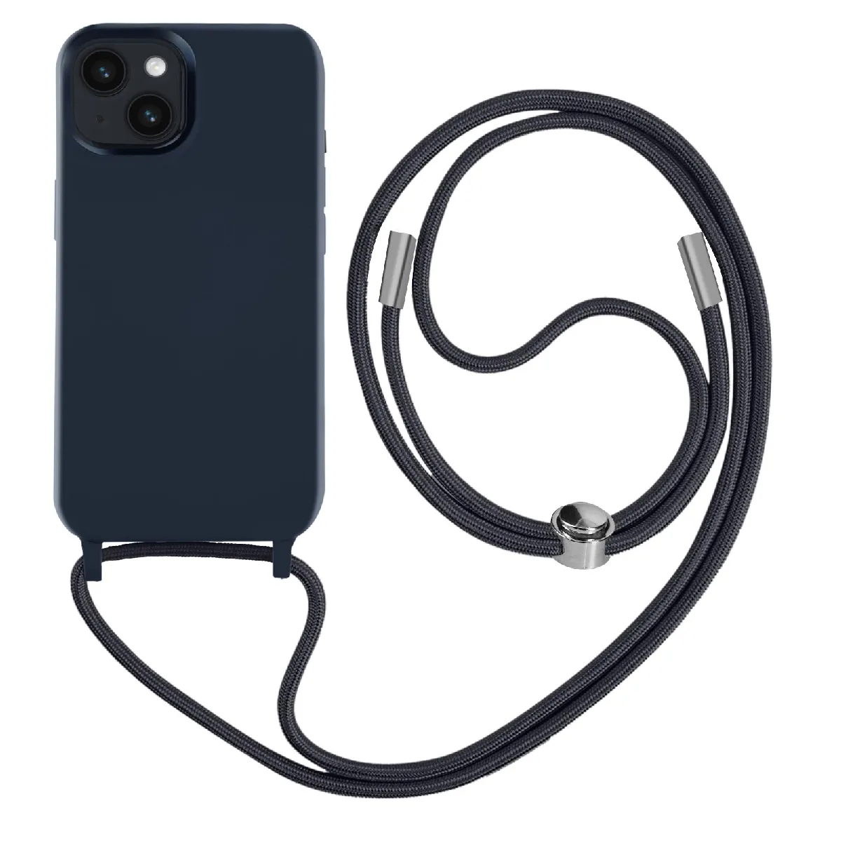 Coque Cordon iPhone 14 Semi-rigide avec Lanière Tour du Cou 80cm bleu