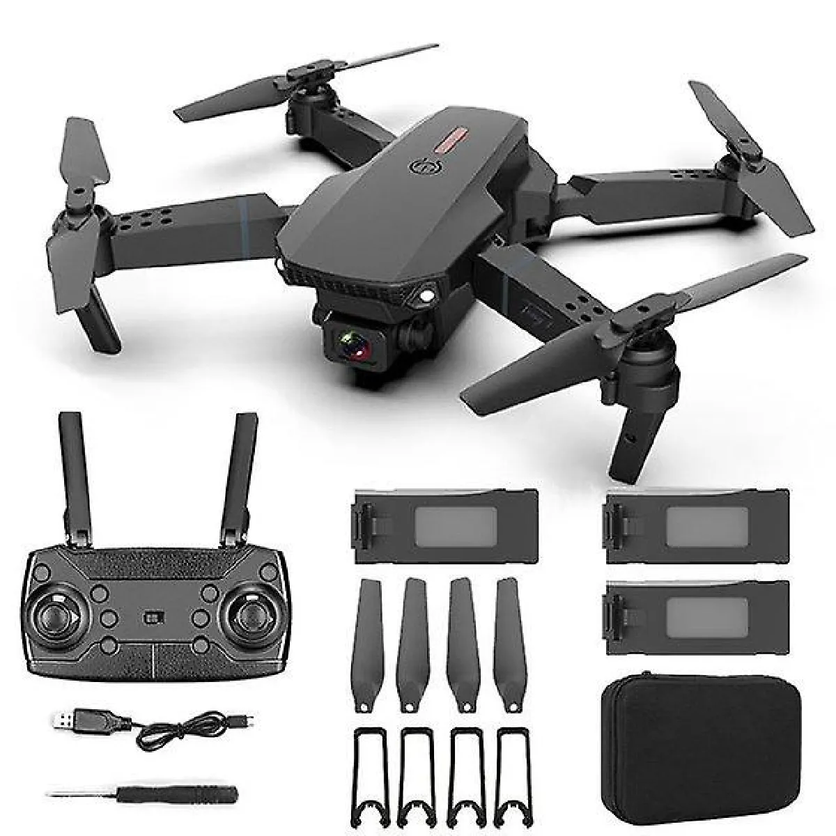 E88 4K HD Dual Camera Drone avec 2.4G stabilisateur cardan 6 axes télécommandé Quadcopter WiFi FPV raccordement drone pliable (2CAM-4K-3B)