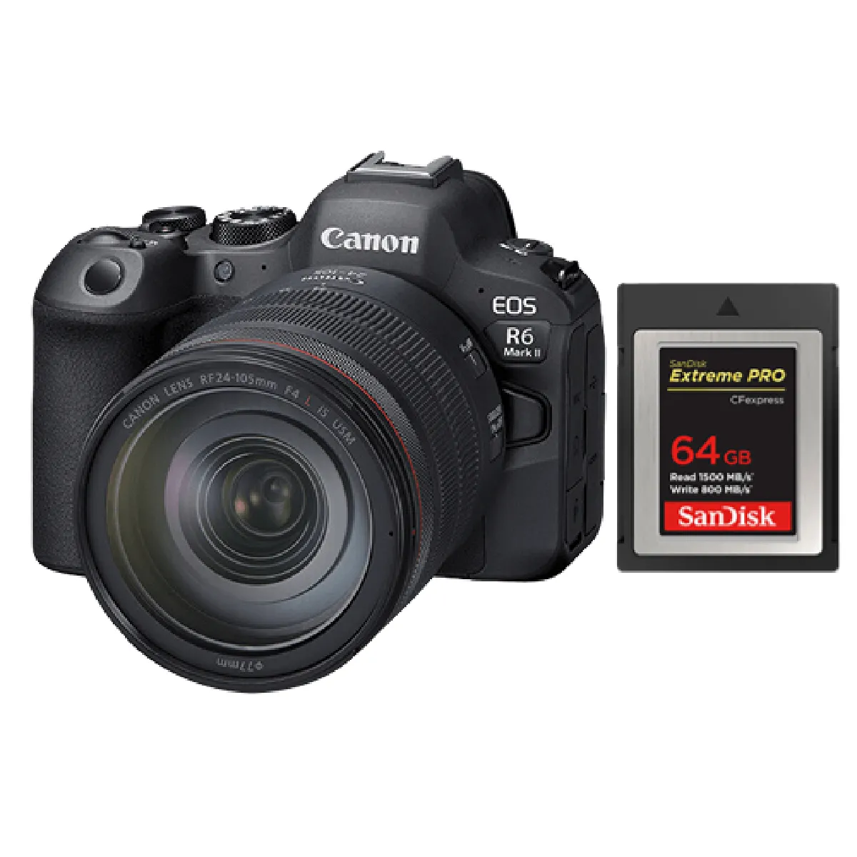 Kit Canon EOS R6 II RF 24-105mm IS USM + Carte SanDisk 64 Go Extreme Pro CF CFexpress Type B