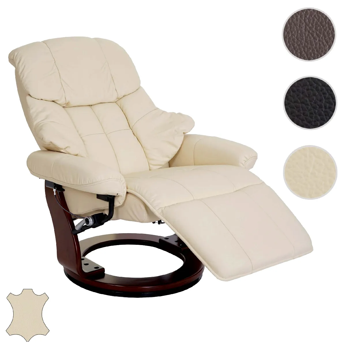 MCA fauteuil relax Calgary 2, fauteuil de télévision, cuir, charge 150kg ~ crème, couleur noix