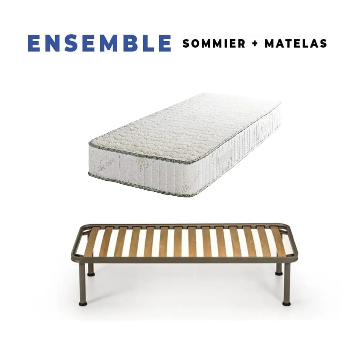 Matelas 120x200 + Sommier Démonté + pieds + Protège Matelas + Oreiller Mémoire Offerts Mousse Poli Lattex Indéformable - 23 cm - Face Hiver Pure Laine Merinos - Soutien Très Ferme - Tissu Aloe Vera Super Deluxe