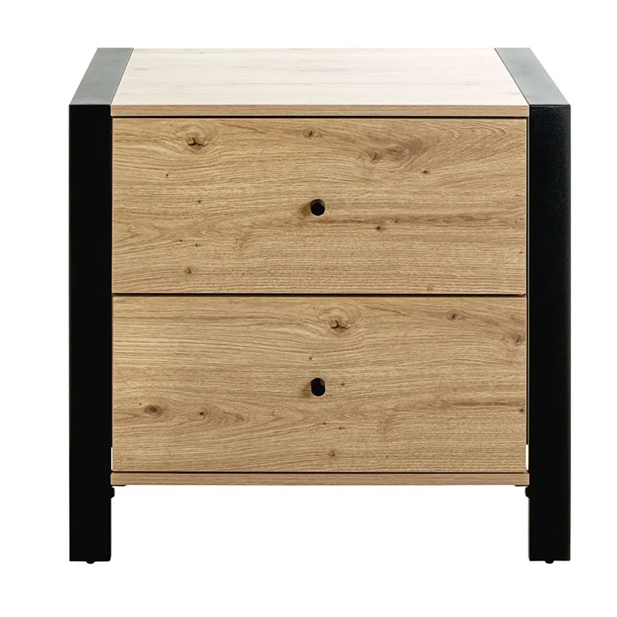 Meuble console, table console avec 2 tiroirs en bois coloris chêne et métal noir -longueur 60 x profondeur 42 x hauteur 60 cm