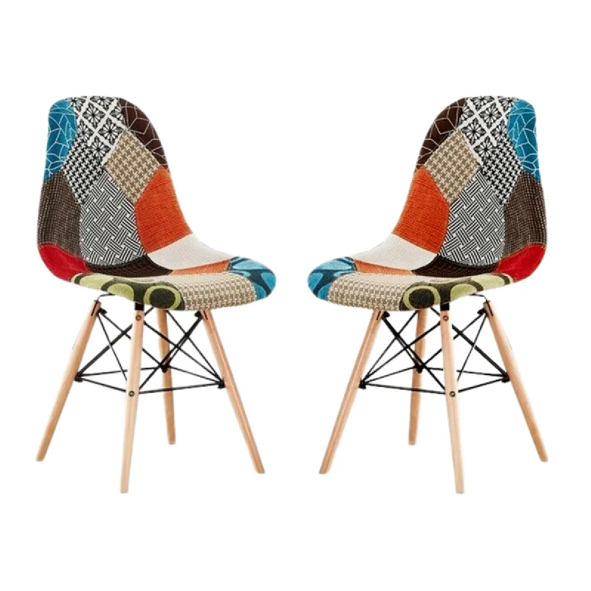 Lot de 2 Chaises Scandinaves Patchwork - Pieds Eiffel