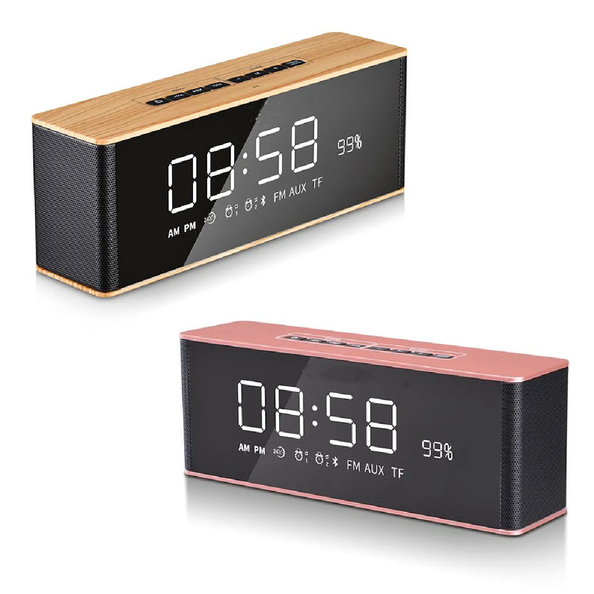 Réveil Horloge Digital Avec Haut-Parleur Bluetooth Radio Et Affichage Miroir