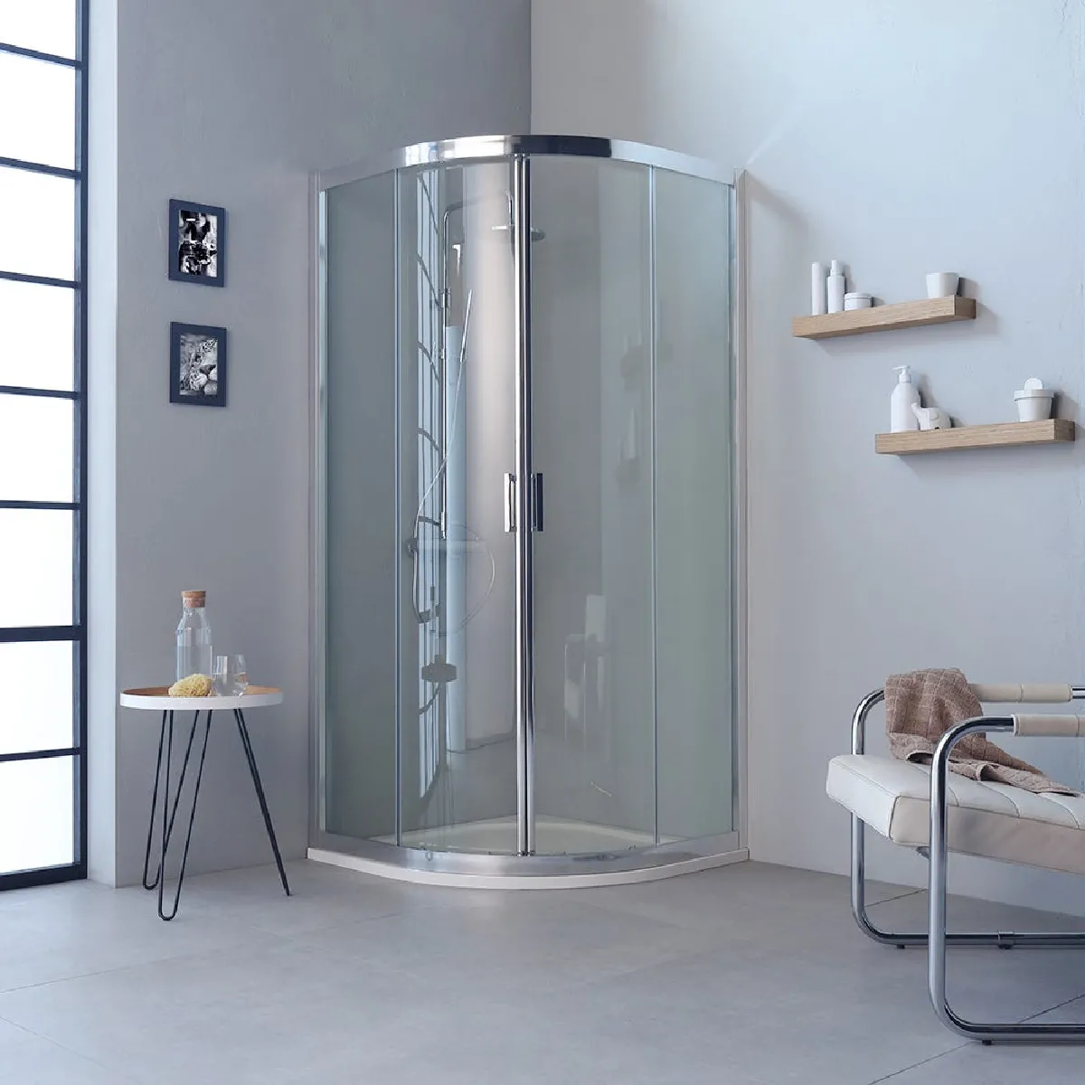 CABINE DE DOUCHE ANGULAIRE 90X90 H 195 TRANSPARENT PROFILS FLAT PORTES COULISSANTES - FLY