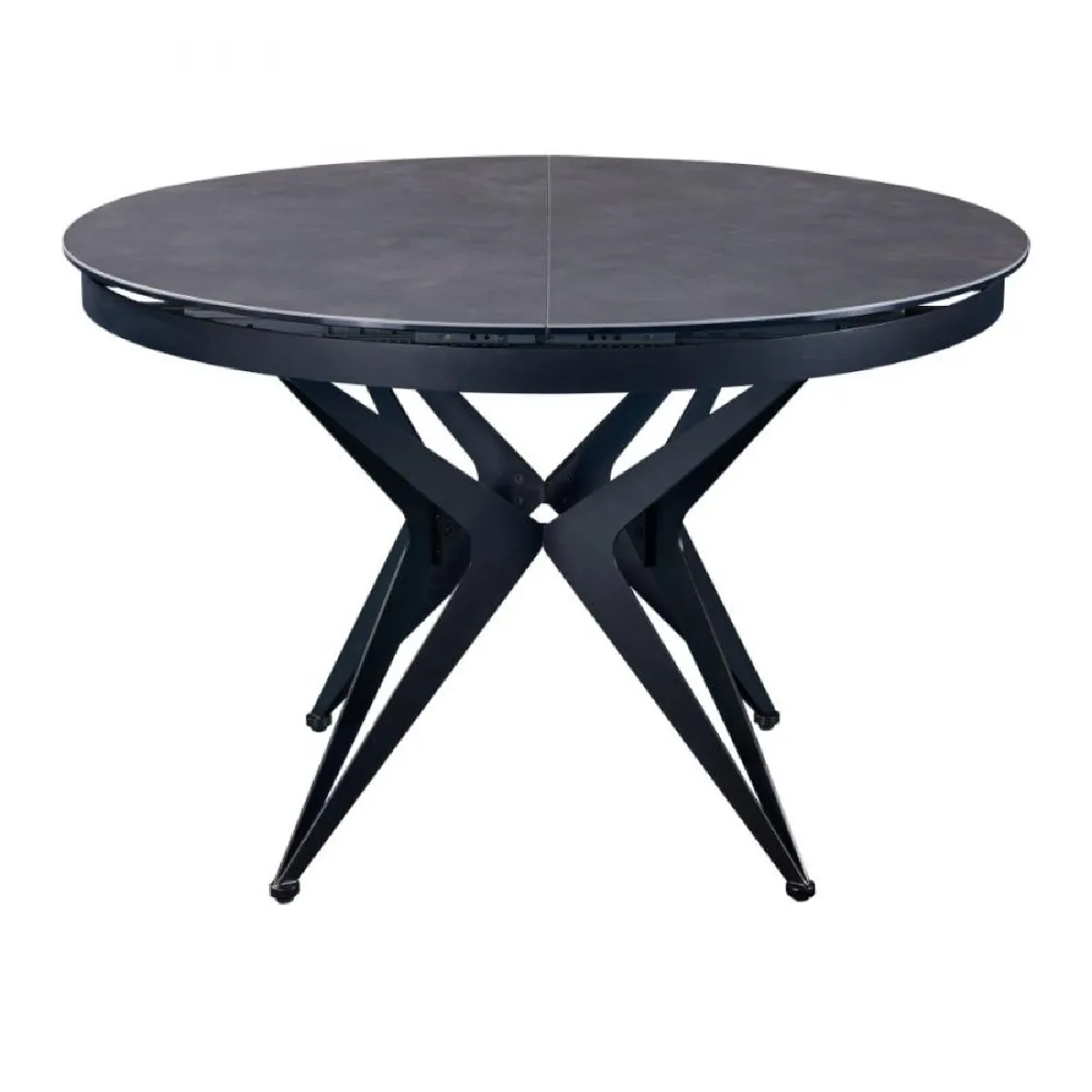 Table de repas extensible ronde RIVIERA plateau céramique ciment piétement métal noir