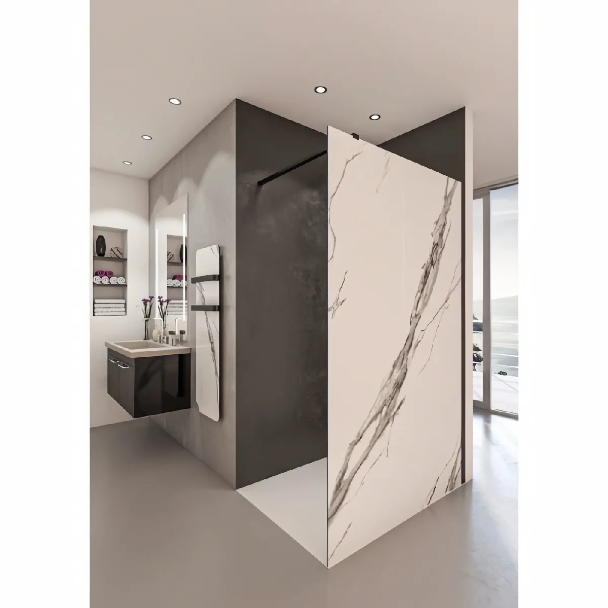 SAINT-GOBAIN Paroi de douche en kit BALEARES CALACATTA -Verre Timeless 8 mm trempé - L.120 cm x H.198 cm - Profilé noir mat