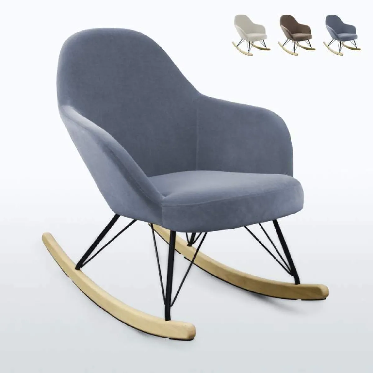 Chaise à bascule au design moderne Eiffel ROCKing en velours, Couleur: Gris foncé