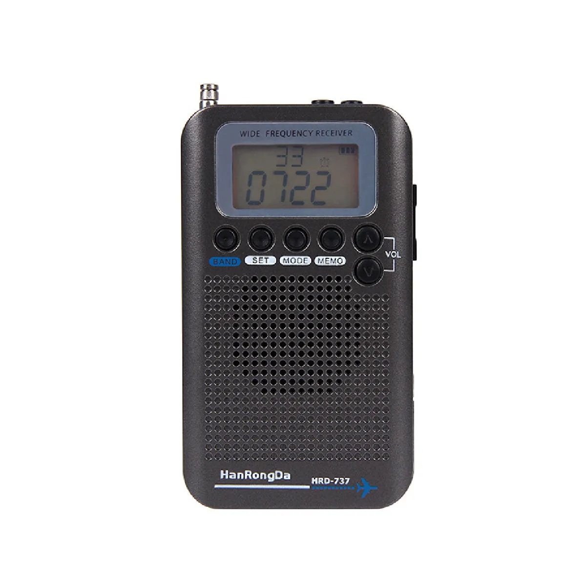 Hanrongda HRD 737 Radio-avion portable avec récepteur FM/AM/SW/CB/AIR/VHF Radio World Band et réveil LCD(Gris)