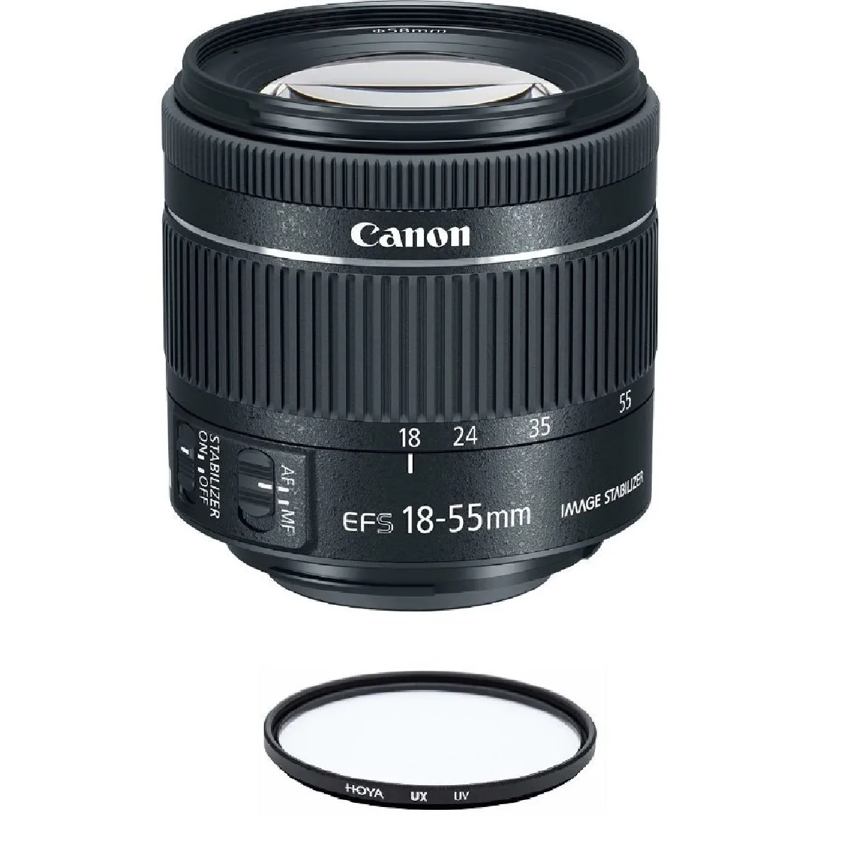 CANON EF-S 18-55mm F4-5.6 IS STM Black (White Box) + HOYA UX UV 58mm Filter