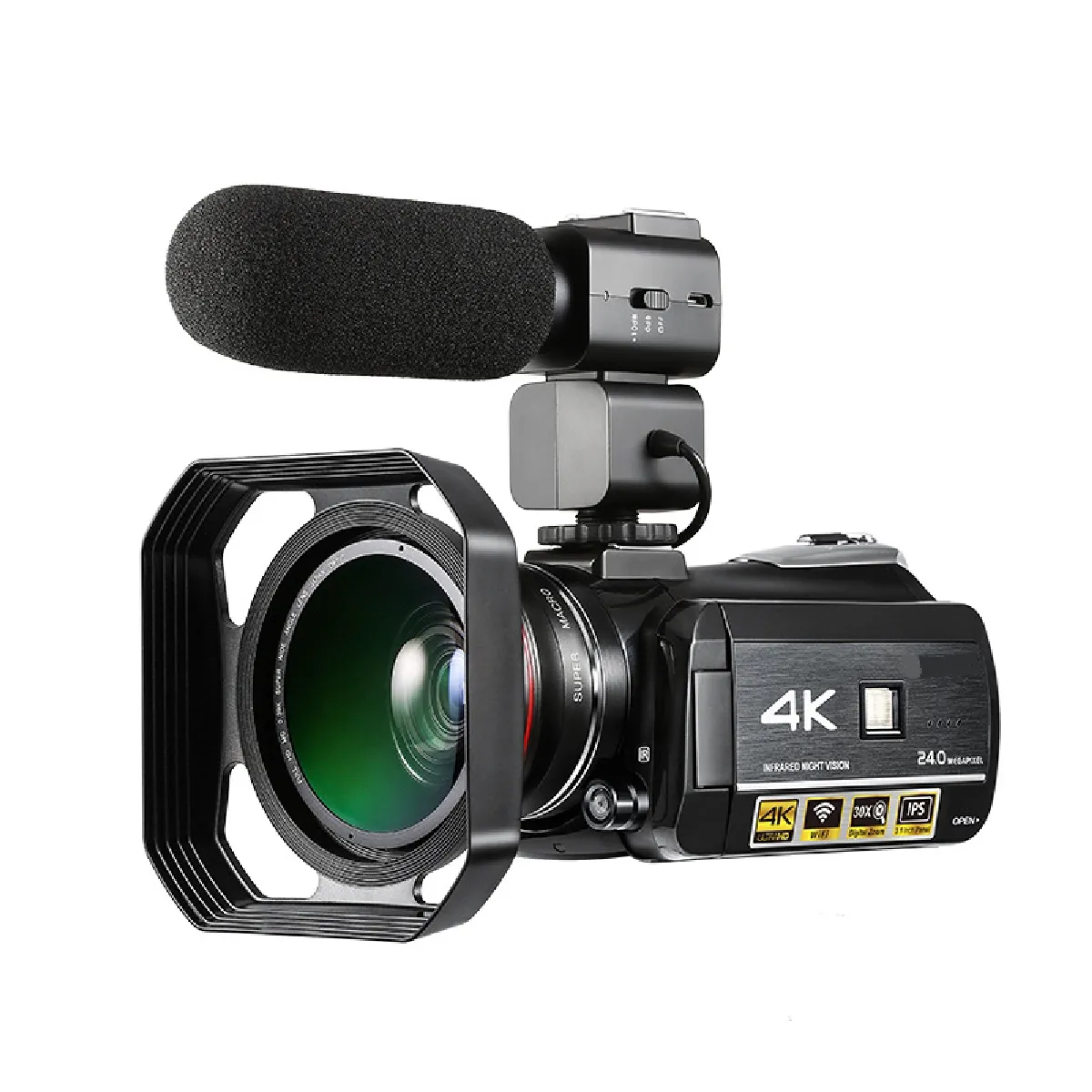 Caméscope Numérique 4K Ultra HD 13MP Vision Nocturne WiFi Écran IPS 3.1 Pouces Noir