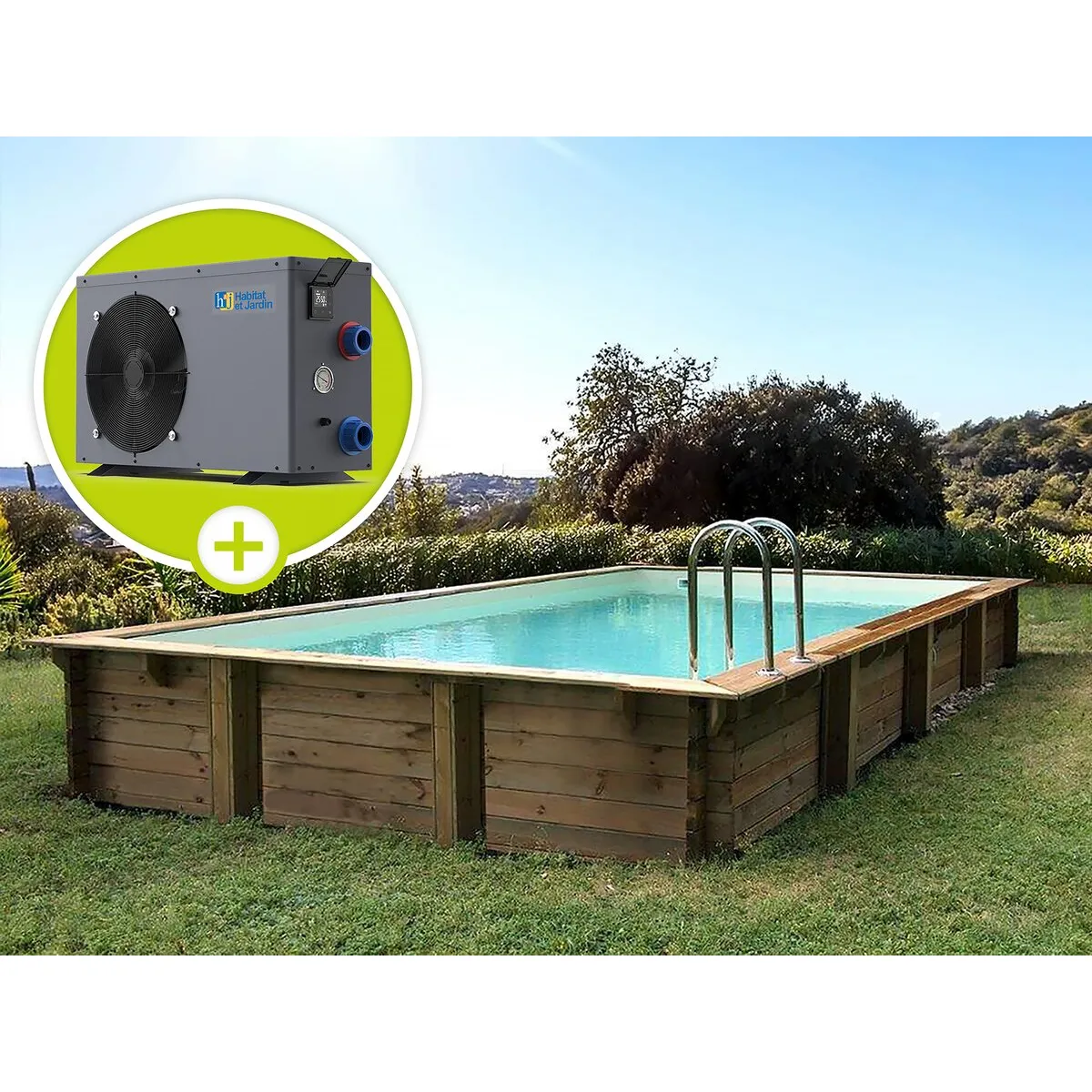 Piscine bois en kit rectangle Tampa 145 - 7.20 x 4.20 x 1.44 + Pompe à chaleur - Puissance 6.1 kW