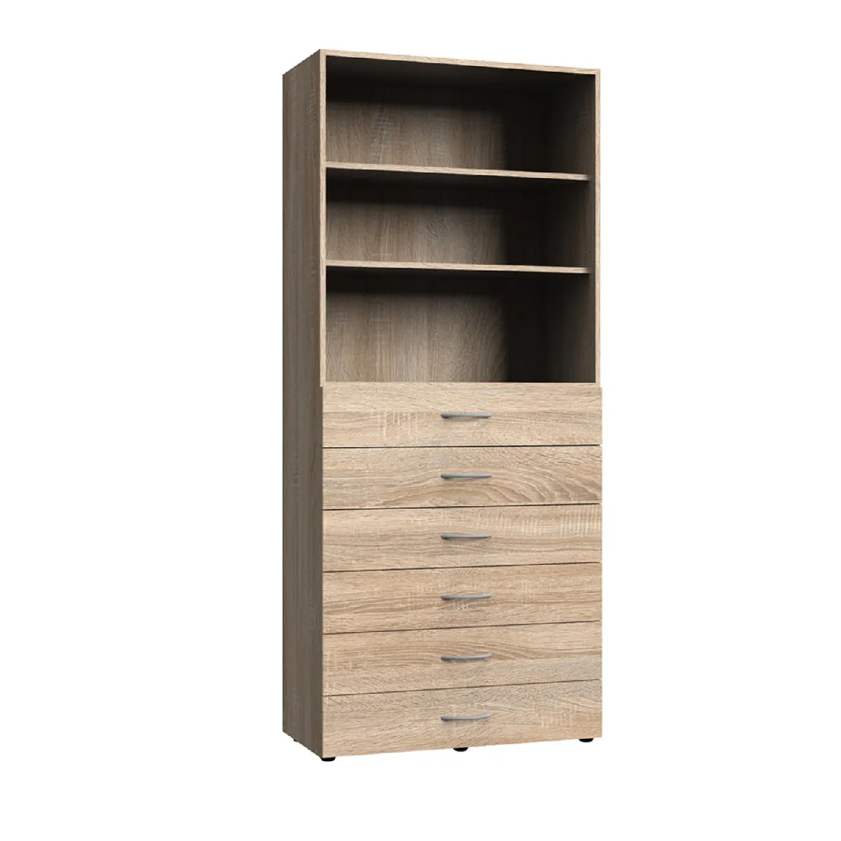 Etagère avec 6 tiroirs et 2 tablettes coloris imitation chêne - longueur 80 x hauteur 185 x profondeur 40 cm