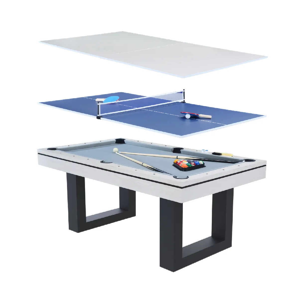 Table multi-jeux 3 en 1 billard et ping-pong en bois blanc DENVER