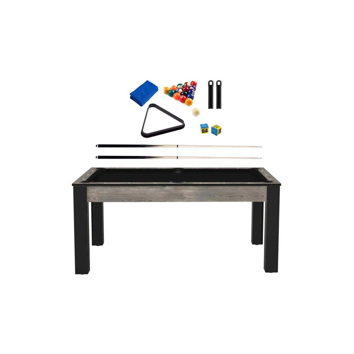 Billard convertible table 6 personnes Texas + pack accessoires Confort industriel et noir (tapis)