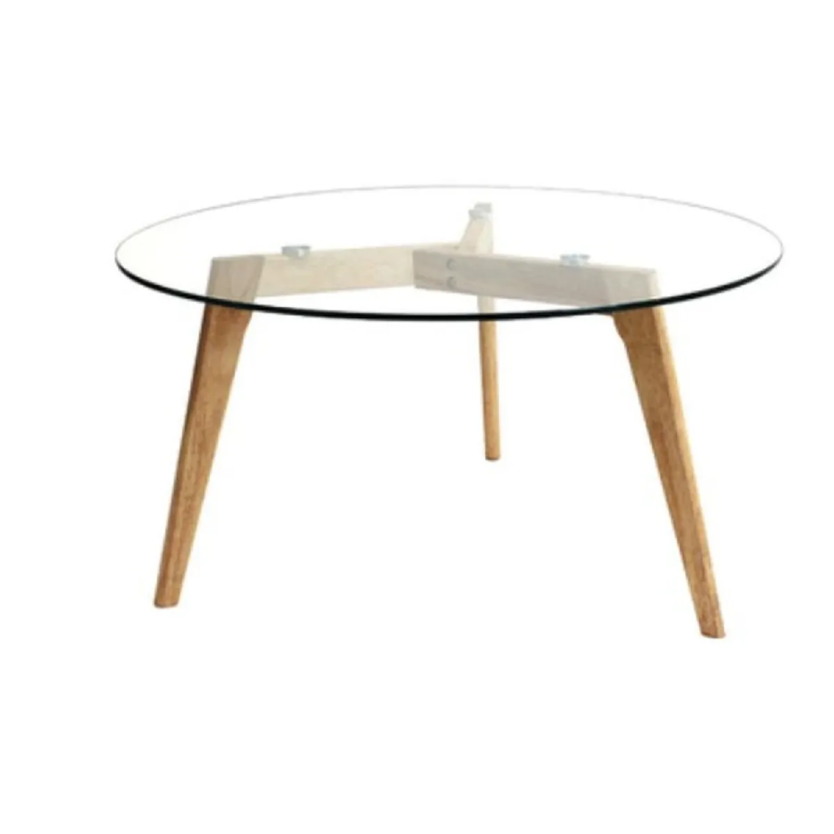 Table basse ronde design bois et verre Alexia - Diam. 80 x H. 45 cm - Beige