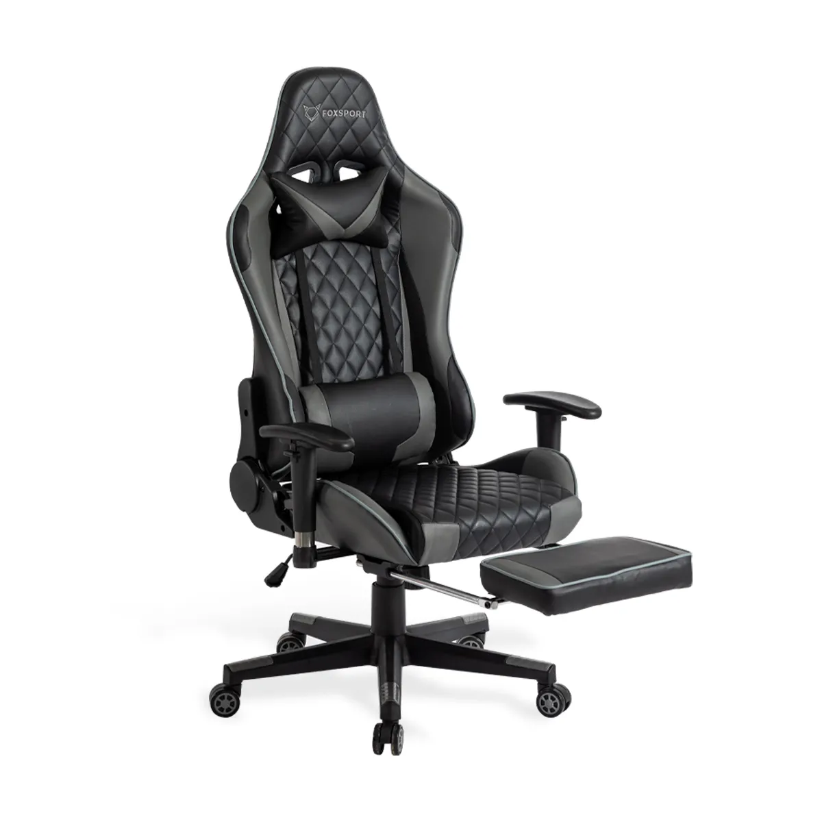 Chaises de Gamer Foxsport, Chaise Gaming Ergonomique, Fauteuil Bureau Gaming avec Repose-Pieds,Chaise de jeux vidéos, Chaise de Bureau Pas Cher,coussin lombaire & appuie tête,Gris/Noir